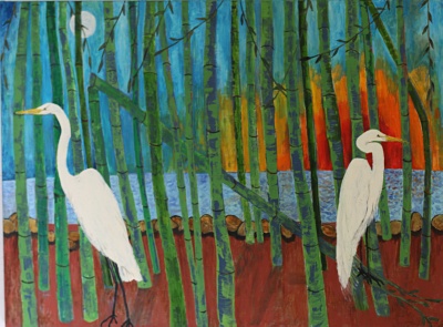Click here to enlarge  Bamboo & Egrets I 